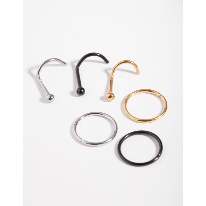 Simple Diamante Nose Stud 6-Pack