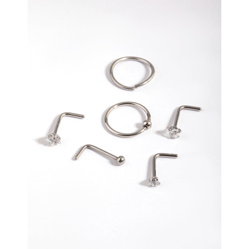 Surgical Steel Diamante Mixed Nose Ring 6-Pack