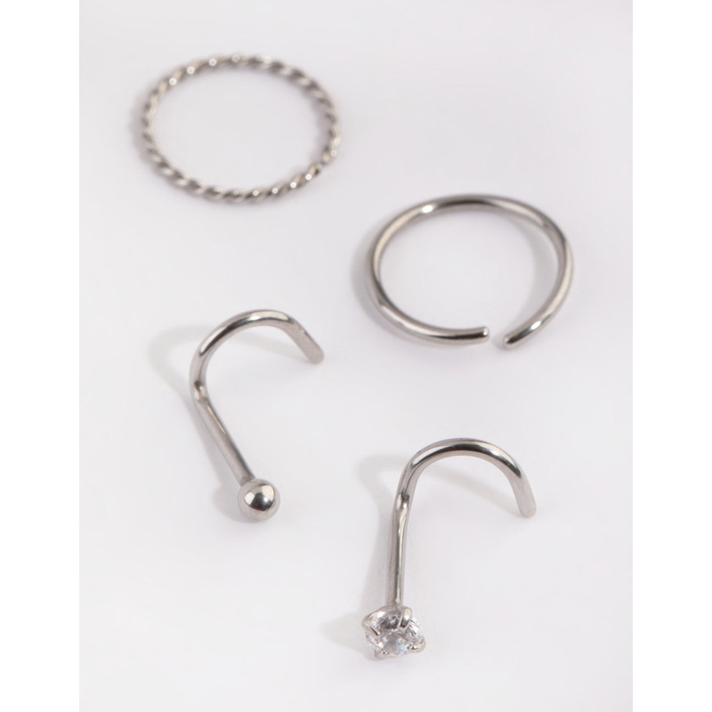 Surgical Steel Diamante Nose Ring 4-Pack