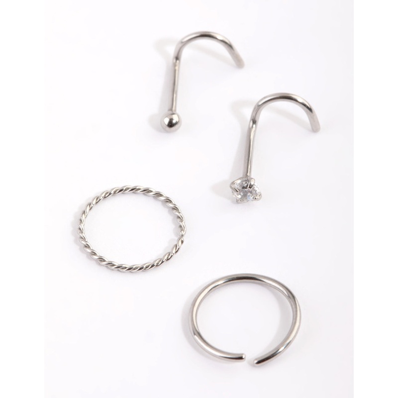 Surgical Steel Diamante Nose Ring 4-Pack