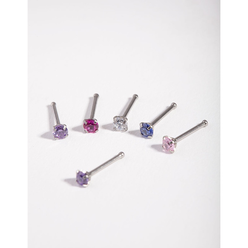 Surgical Steel Diamante Nose Stud 6-Pack