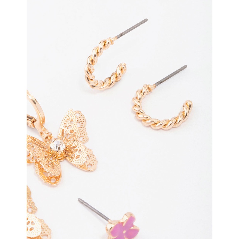 Gold Butterfly Hoop & Stud Earring 4-Pack