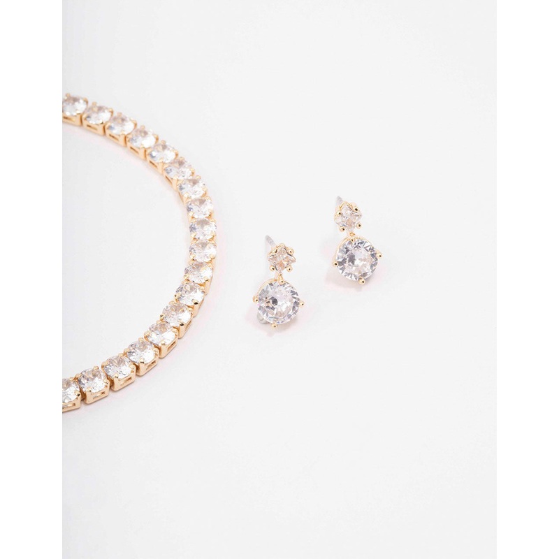 Gold Round Tennis Bracelet & Earring Set