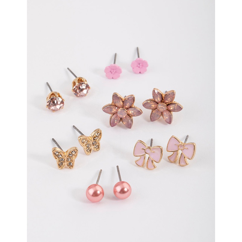Kids Pink Bow Stud Earrings 6-Pack