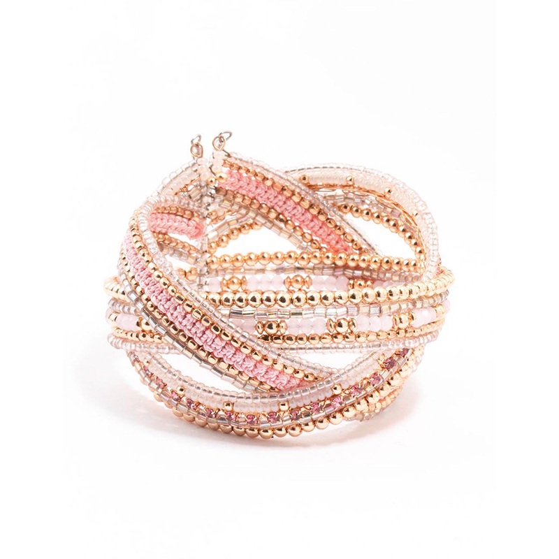 Rose Gold Bead Cuff Twisted Bangle