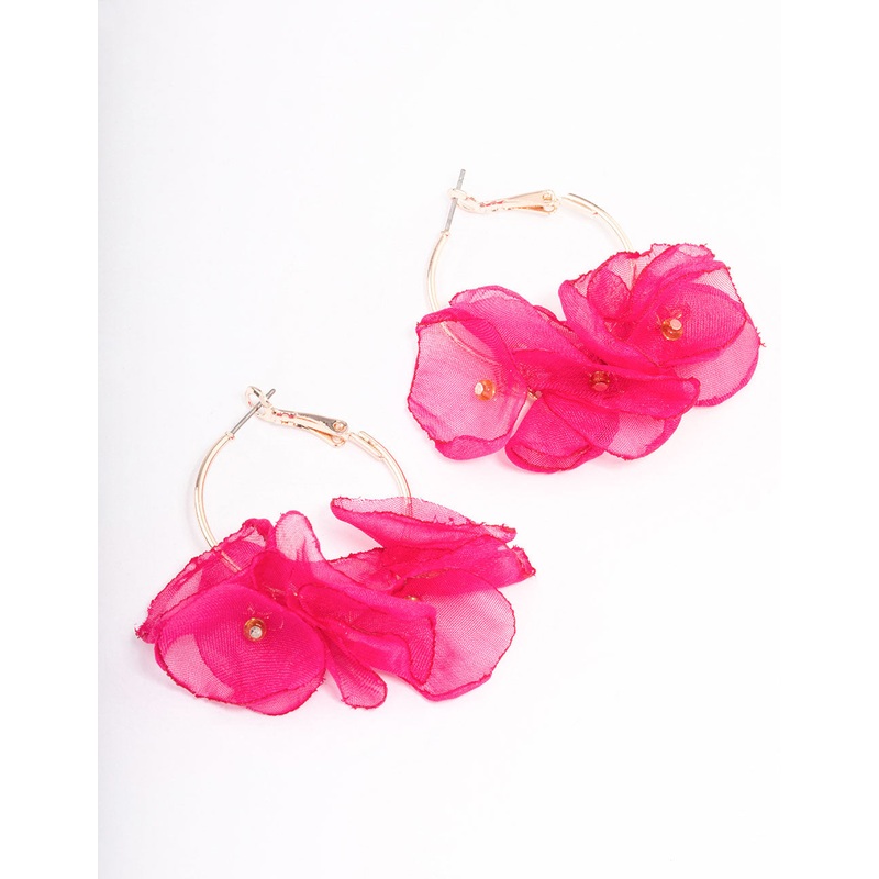 Rose Gold Flower Medium Hoop Earrings