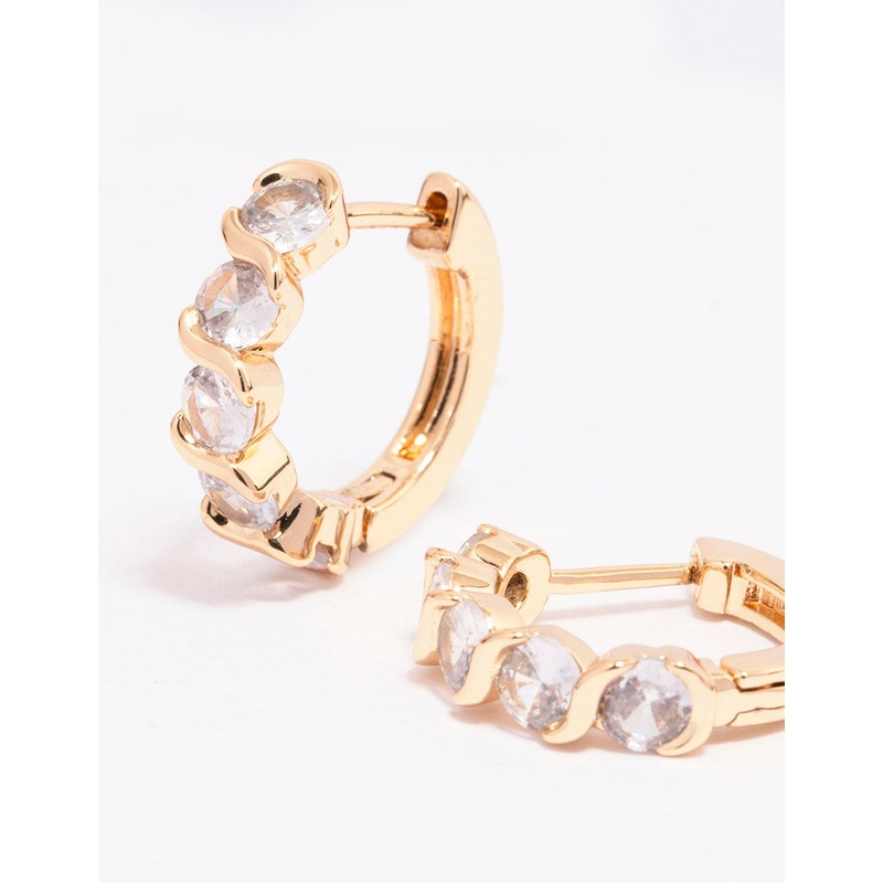 Gold Round Cubic Zirconia Huggie Earrings