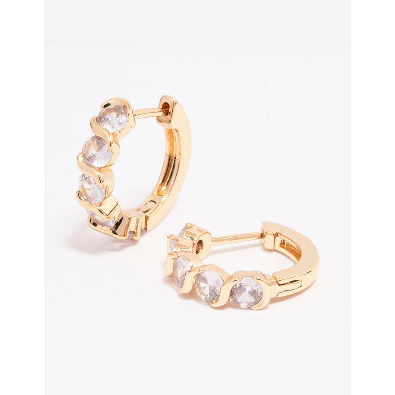 Gold Round Cubic Zirconia Huggie Earrings