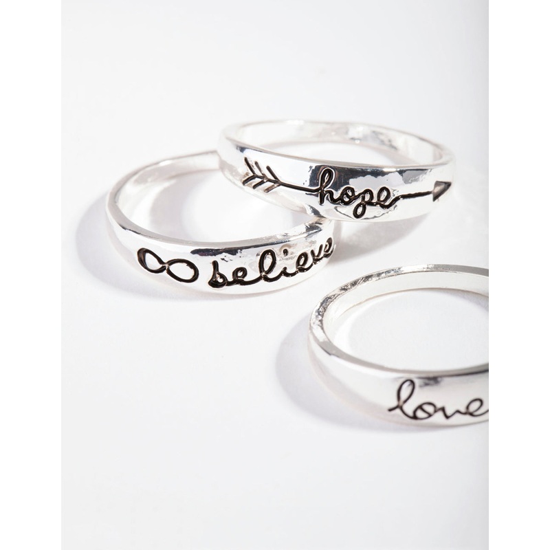 Silver Inspirational Word Ring Pack
