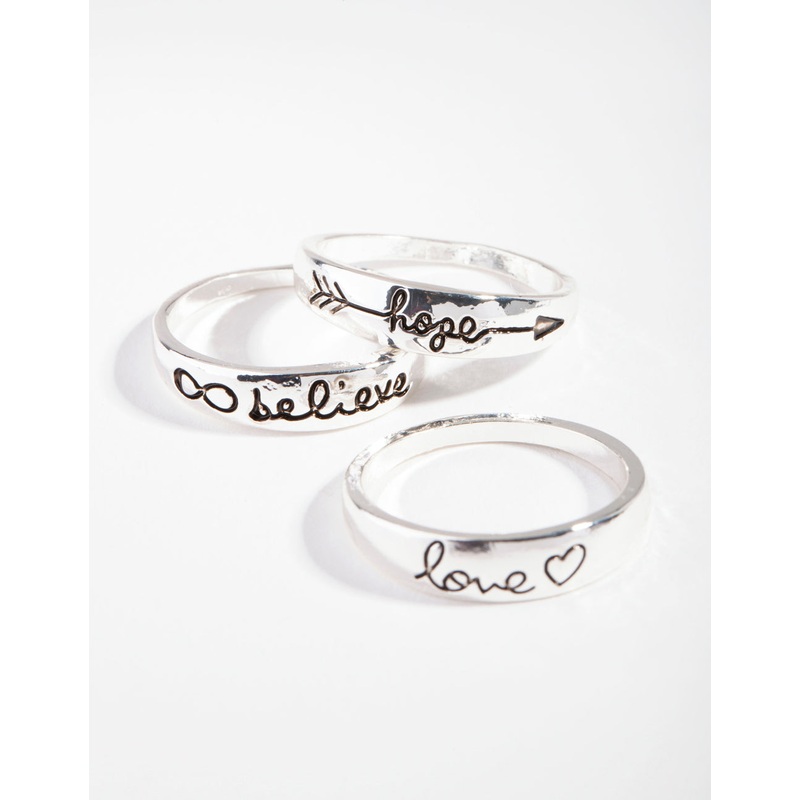 Silver Inspirational Word Ring Pack