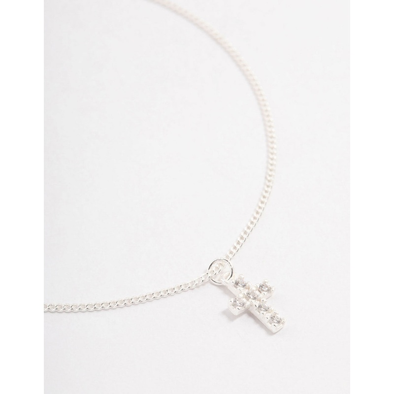 Sterling Silver Cubic Zirconia Cross Pendant Bracelet