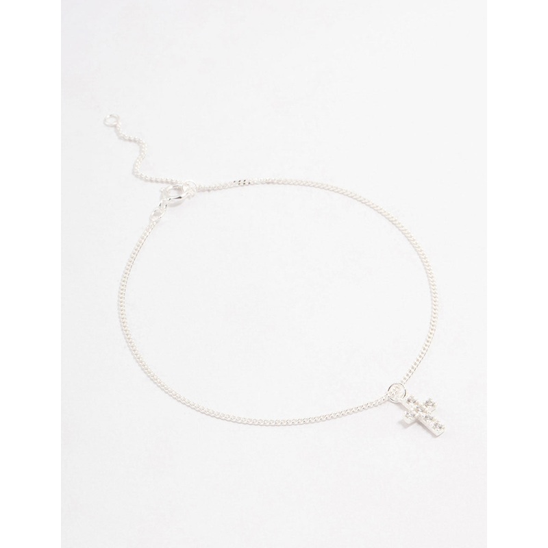 Sterling Silver Cubic Zirconia Cross Pendant Bracelet
