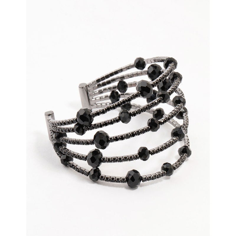 Black Coated Layered Beaded Wire Wrist Cuff