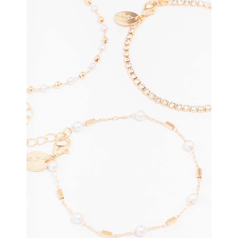 Gold Dainty Pearl Bracelet 4-Pack