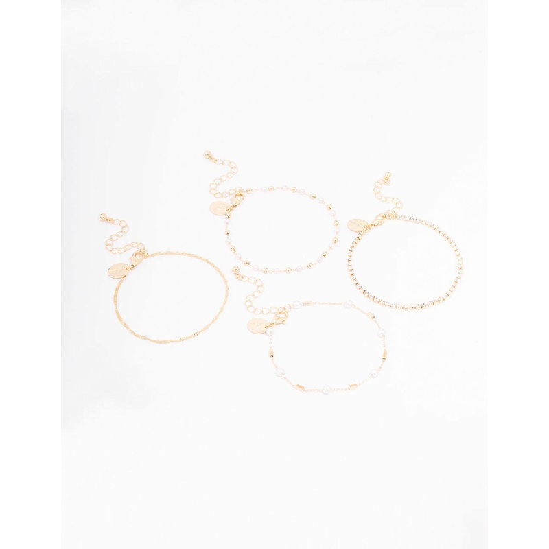 Gold Dainty Pearl Bracelet 4-Pack