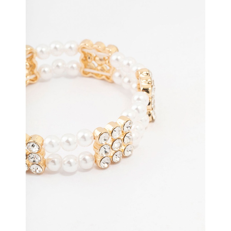 Gold Diamante & Pearl Multiple Layer Bracelet