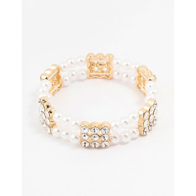Gold Diamante & Pearl Multiple Layer Bracelet
