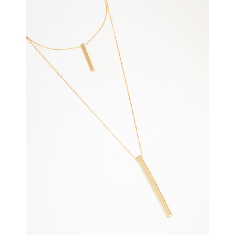 Gold Double Row Long Bar Necklace