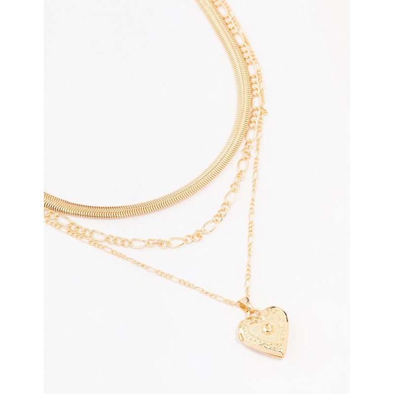 Gold Figaro Heart Locket Necklace