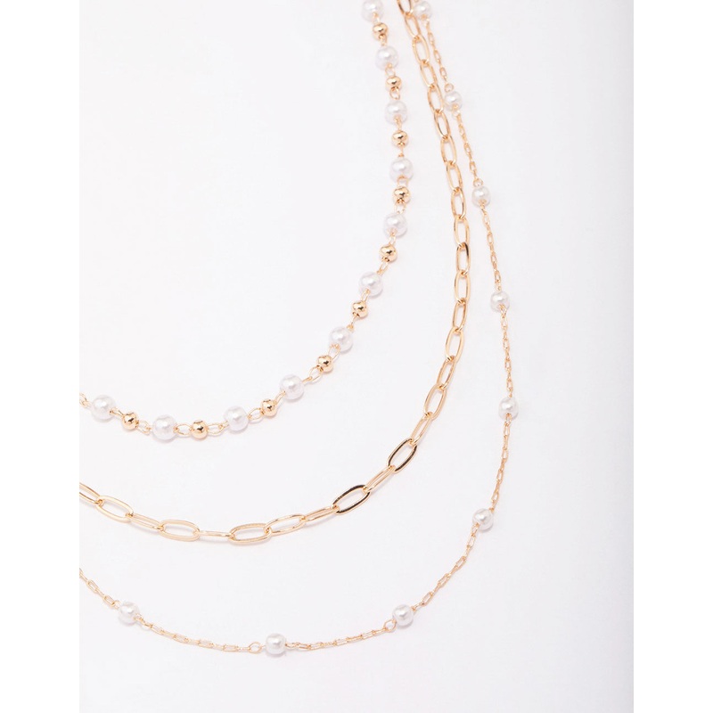 Gold Fine Station Pearl Necklace