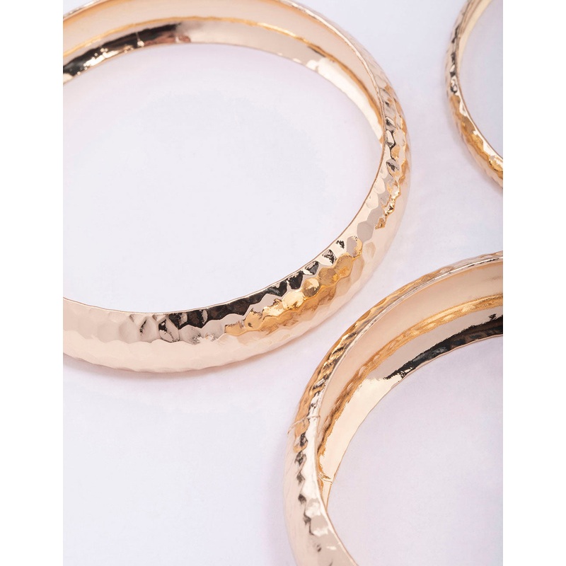 Gold Mixed Molten Gold Bangle 3-Pack