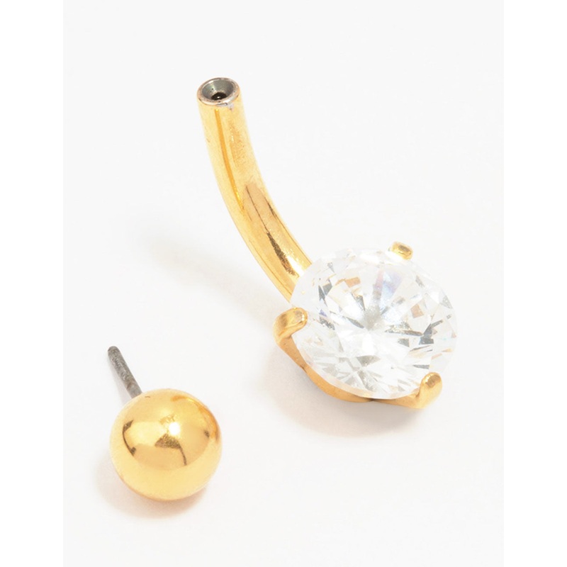 Gold Plated Surgical Steel Round Cubic Zirconia Mini Belly Piercing