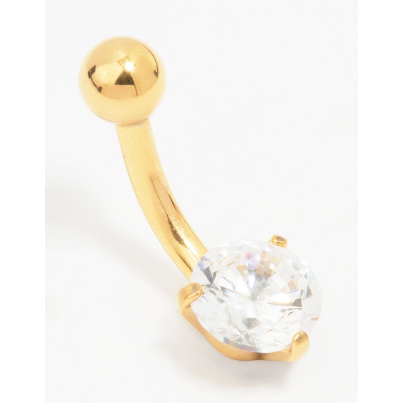 Gold Plated Surgical Steel Round Cubic Zirconia Mini Belly Piercing