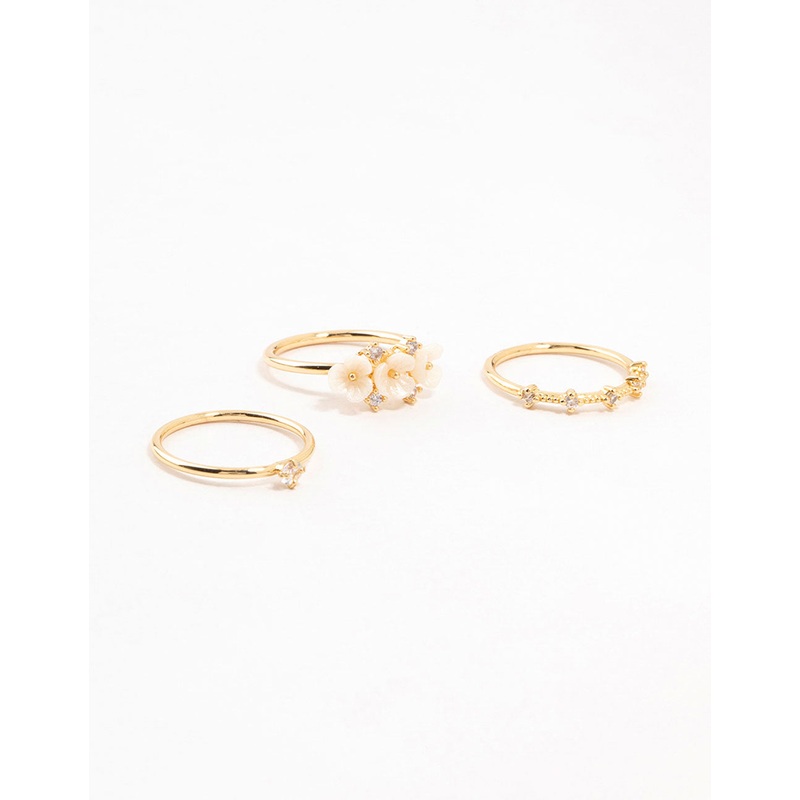 Gold Plated Triple Flower Stacking Rings 3-Pack