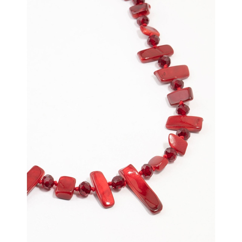 Red Genuine Shell Bead Layered Necklace