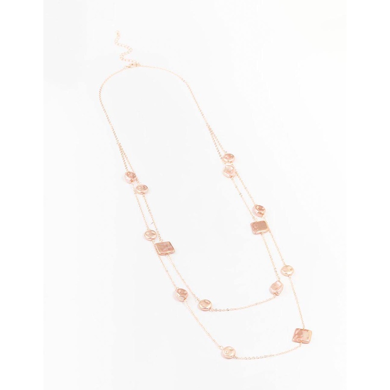 Rose Gold Pink Pearl Double Necklace