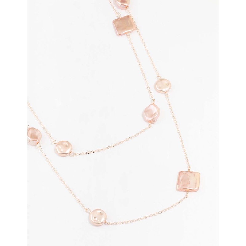 Rose Gold Pink Pearl Double Necklace