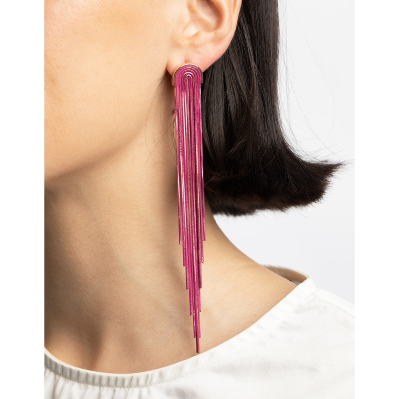 Fuchsia Waterfall Chain Drop Earrings