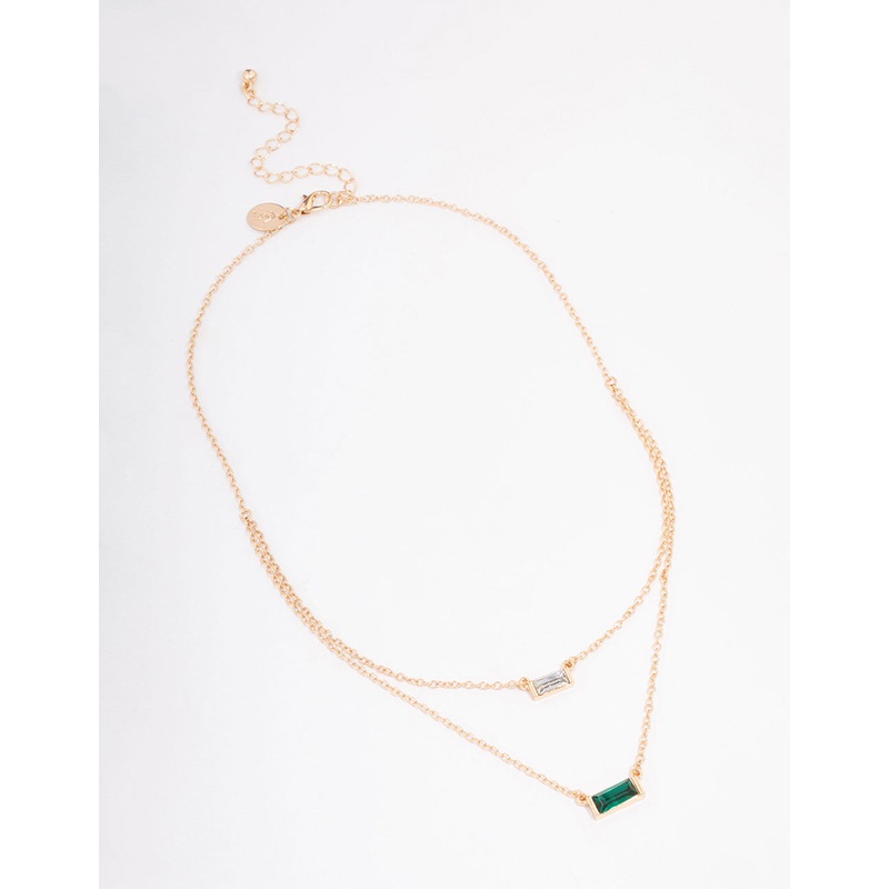Gold Baguette Stone Double Short Necklace