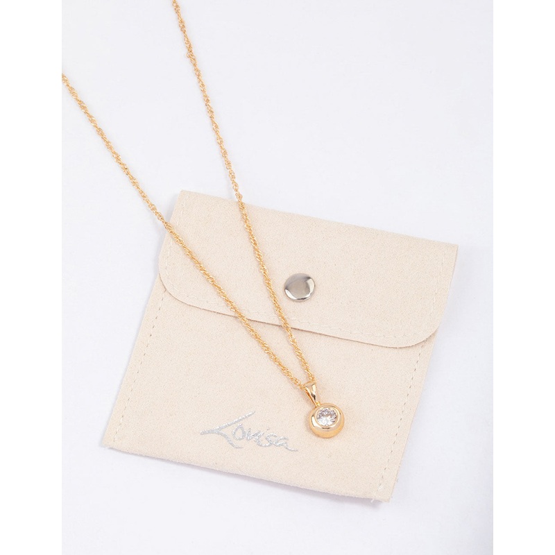 Gold Bezel Diamante Drop Necklace & Polishing Set