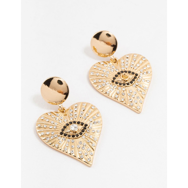 Gold & Black Etched Evil Eye Heart Drop Earrings