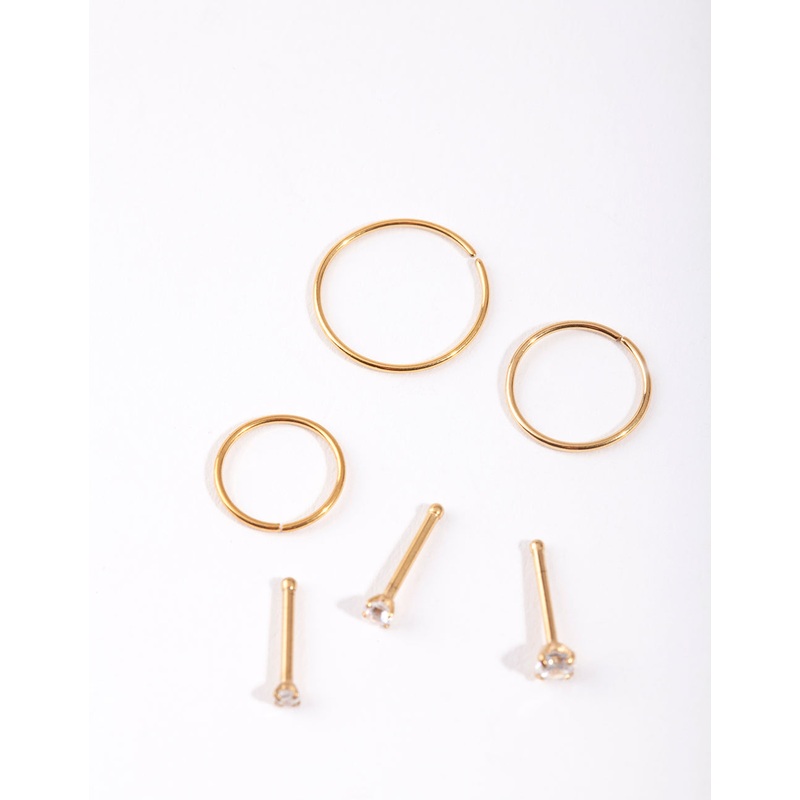 Gold Cubic Zirconia Nose Ring 6-Pack