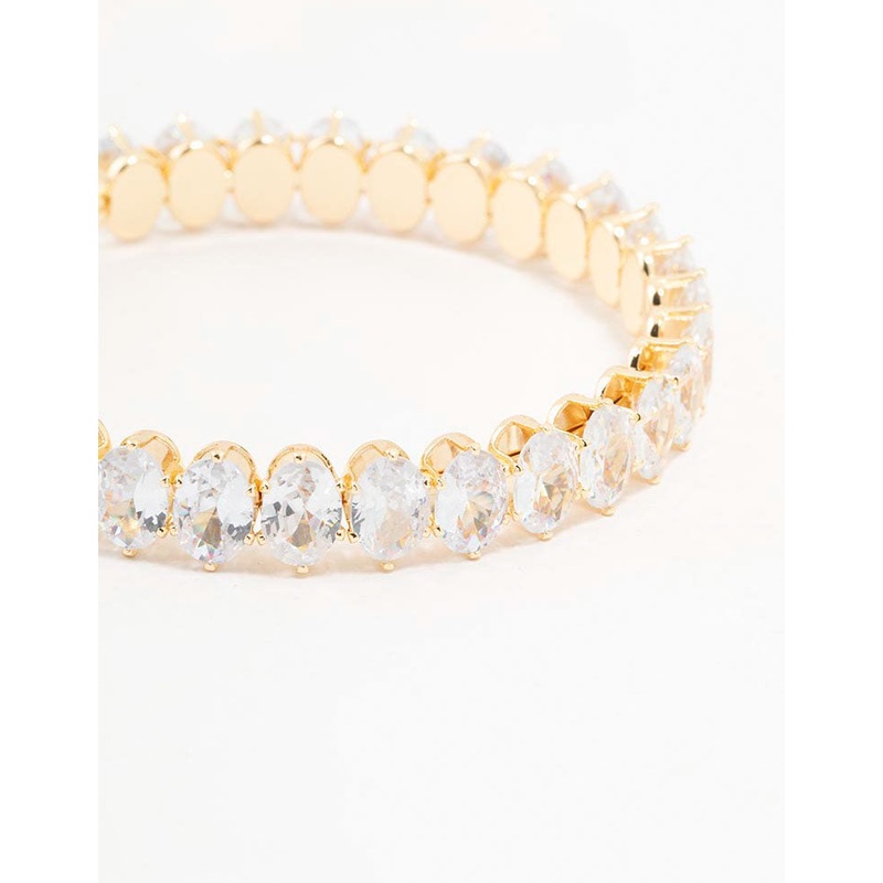 Gold Plated Large Oval Station Wrist Cuff