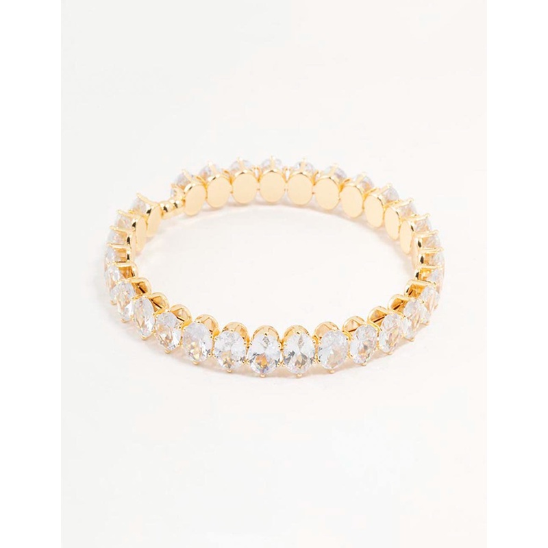 Gold Plated Large Oval Station Wrist Cuff