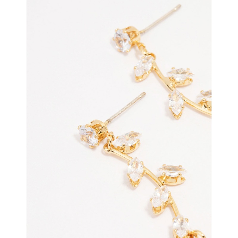 Gold Plated Long Winding Cubic Zirconia Drop Earrings