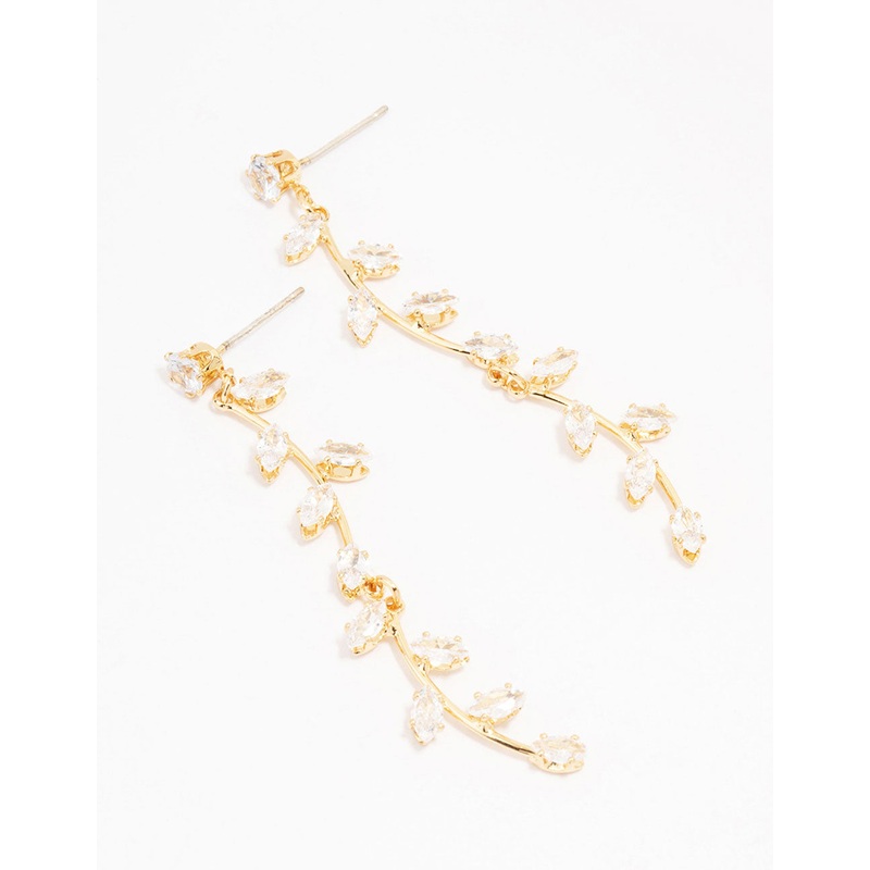 Gold Plated Long Winding Cubic Zirconia Drop Earrings