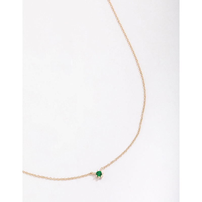 Gold Plated Sterling Mini Emerald Silver Cubic Zirconia Pendant Necklace
