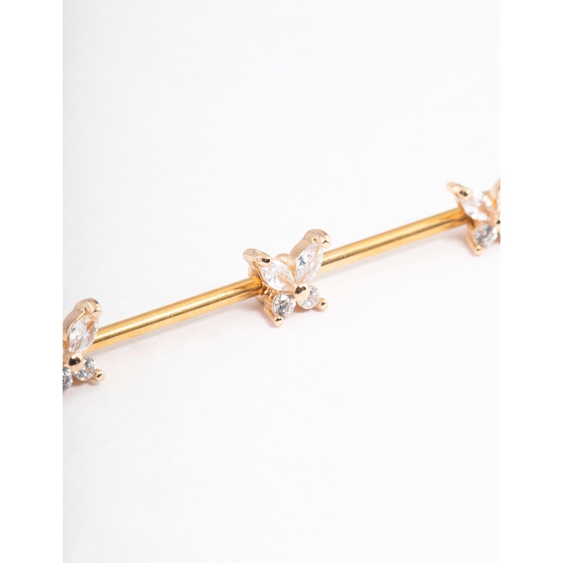 Gold Plated Surgical Steel Triple Butterfly Industrial Bar