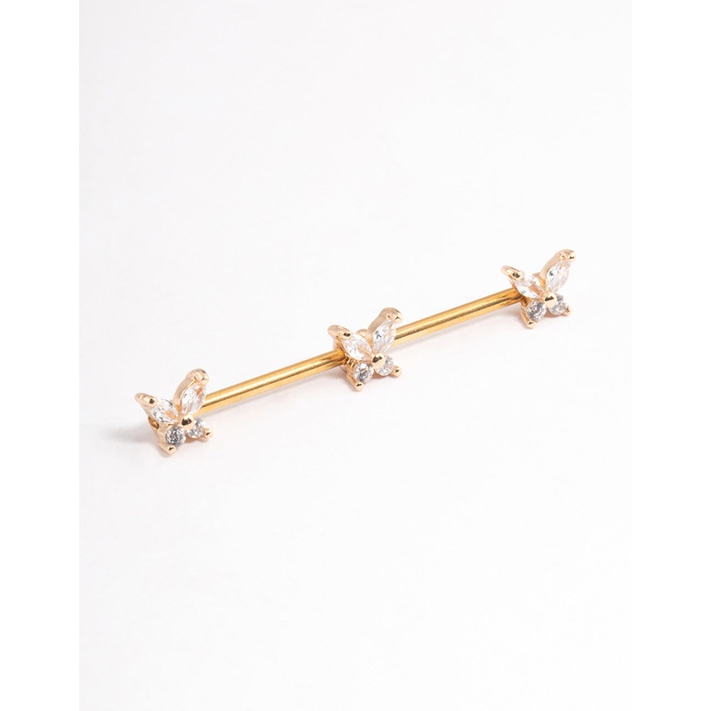 Gold Plated Surgical Steel Triple Butterfly Industrial Bar