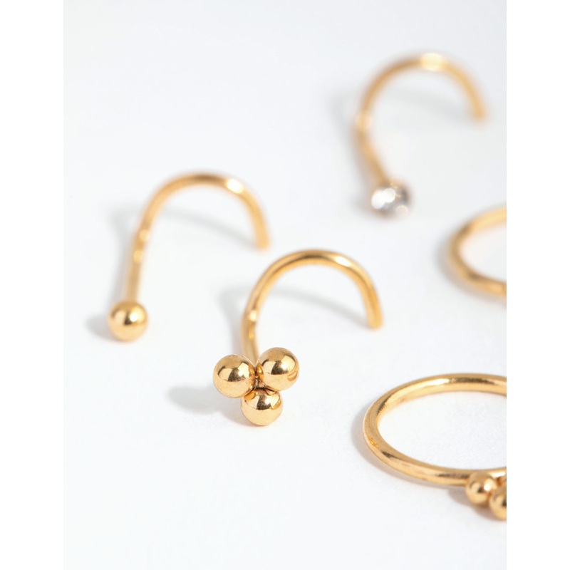 Gold Surgical Steel Ball Cluster Nose Stud 6-Pack