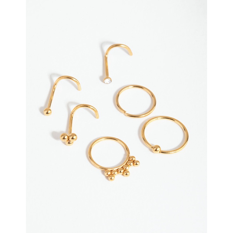 Gold Surgical Steel Ball Cluster Nose Stud 6-Pack