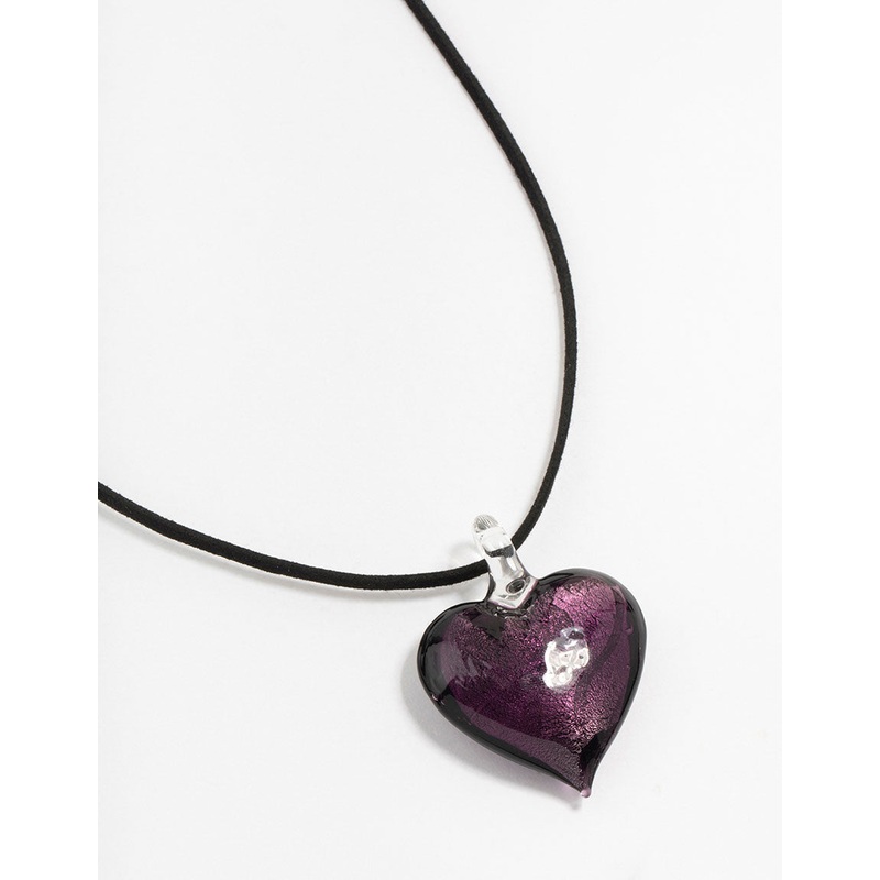Large Purple Puffy Love Heart Cord Necklace