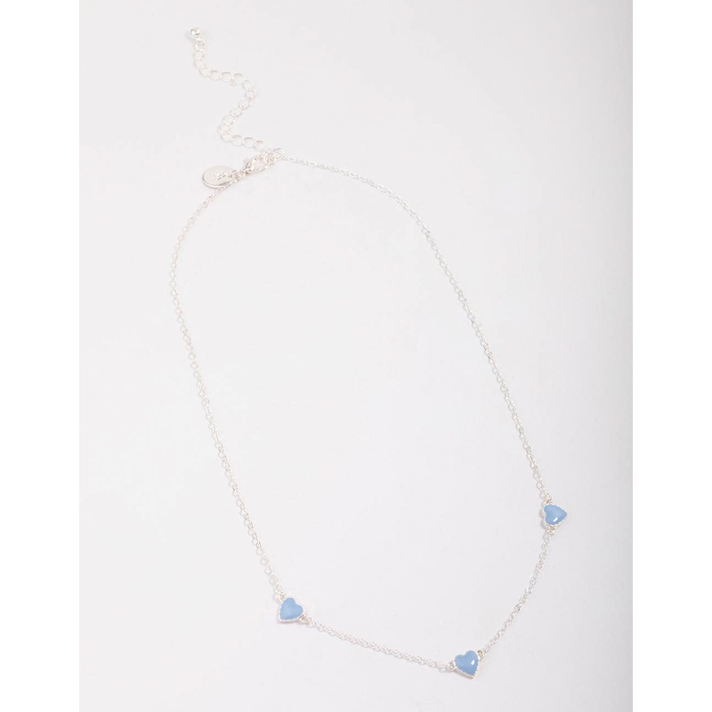Silver Blue Enamel Heart Chain Necklace