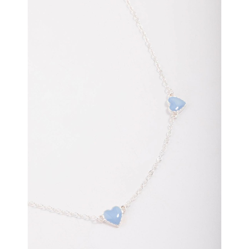 Silver Blue Enamel Heart Chain Necklace