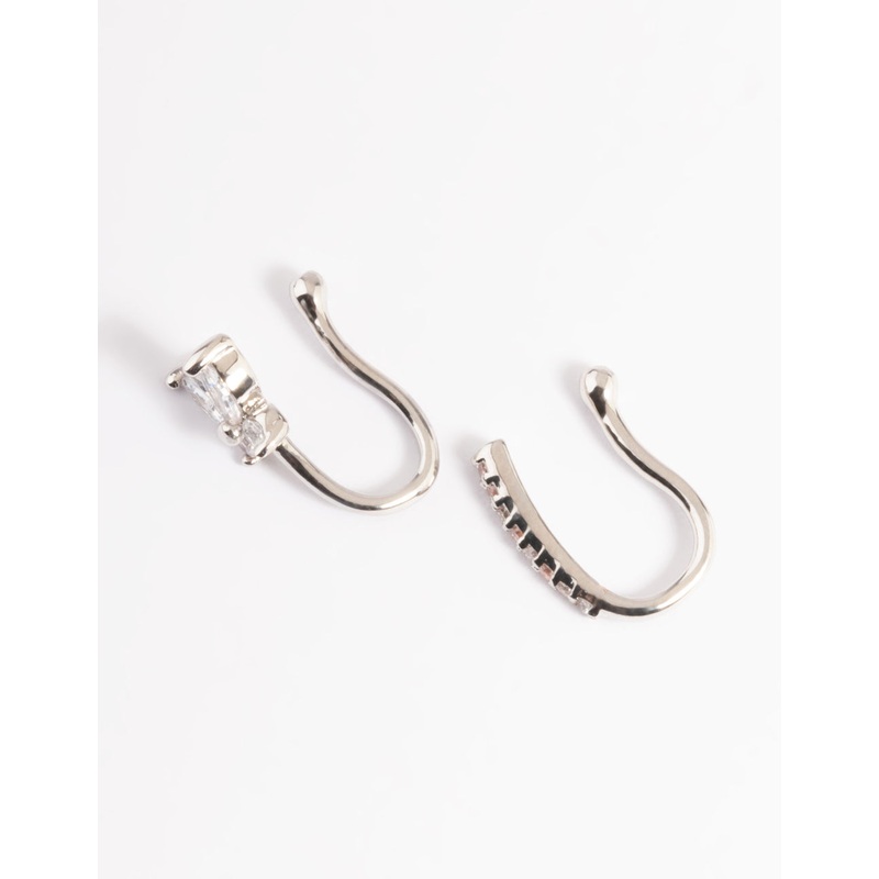 Silver Cubic Zirconia Butterfly Faux Nose Rings