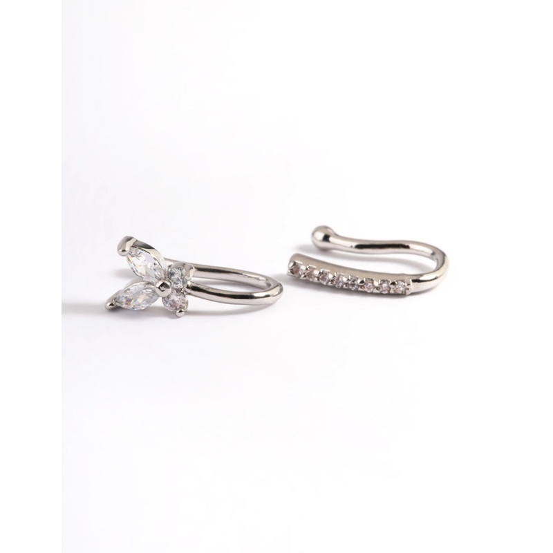 Silver Cubic Zirconia Butterfly Faux Nose Rings